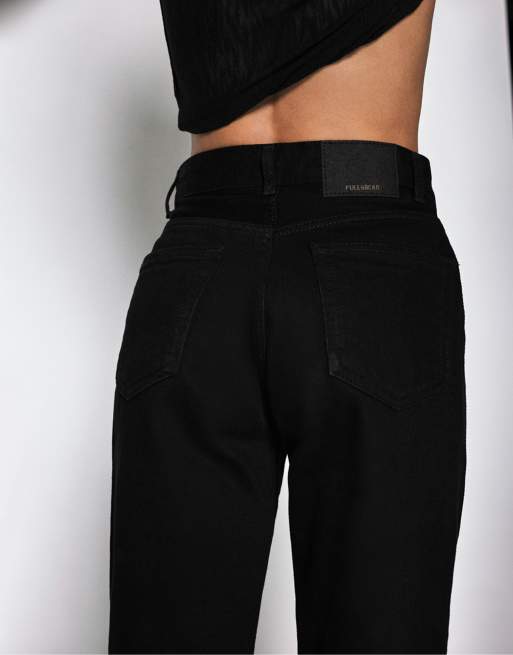 Pull&Bear – Svarta, melerade, raka jeans med vida ben, 4 av 7