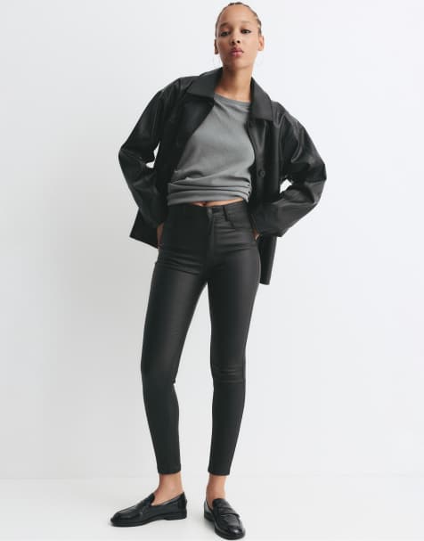 Pull&Bear – Svarta skinny jeans med beläggning - view 1