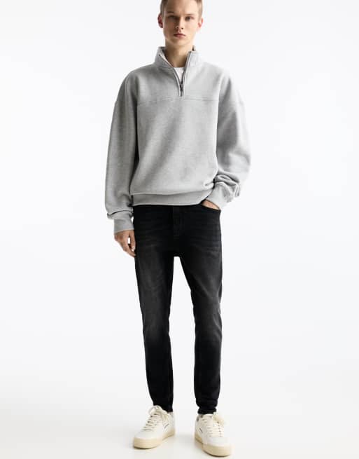 Pull&Bear – Svarta, tvättade jeans i morotsmodell