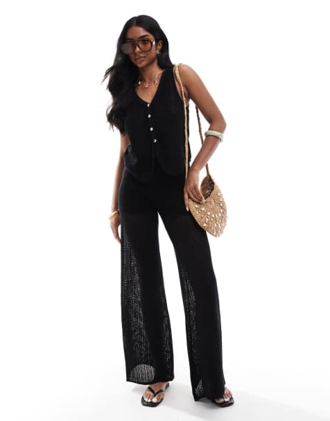 Pull&Bear – Svarta, virkade byxor, del av set - view 1