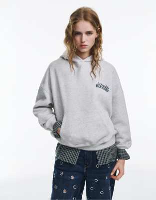 Pull & Bear - Sweat à capuche à inscription Good Stories » - Gris chiné