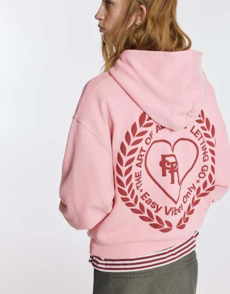 Pull&Bear - Sweat à capuche à motif cœur - Rose moyen - view 1
