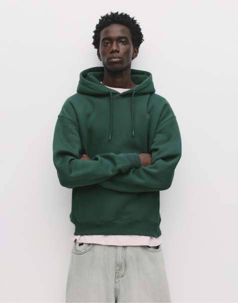 Pull&Bear - Sweat à capuche basique - Vert bouteille - view 1