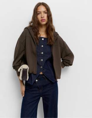 Pull & Bear - Sweat à capuche bouffant - Marron-Brown XL