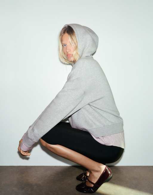 Pull&Bear sweat à capuche combiné gris chiné, 4 de 7