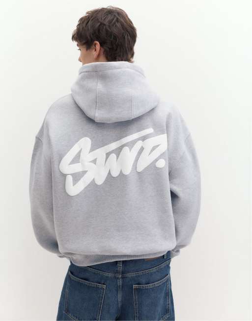 Pull&Bear sweat à capuche coupe carrée gris chiné, 2 de 7