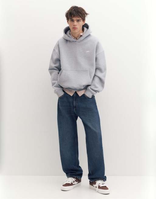 Pull&Bear sweat à capuche coupe carrée gris chiné, 4 de 7