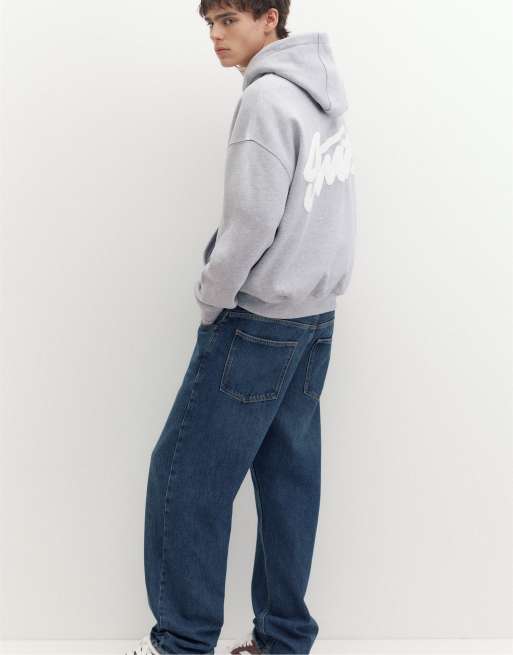 Pull&Bear sweat à capuche coupe carrée gris chiné, 5 de 7