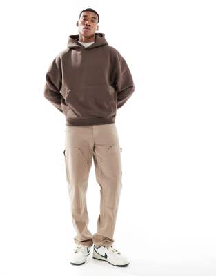 Pull & Bear - Sweat à capuche coupe carrée - Marron