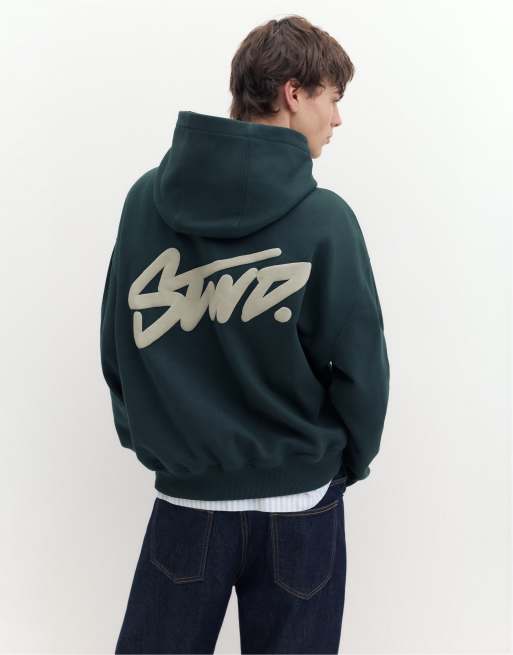 Pull&Bear sweat à capuche coupe carrée vert, 2 de 7