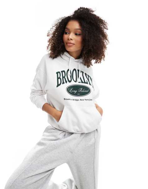 Pull&Bear - Sweat à capuche oversize avec imprimé graphique New York - Blanc - view 1