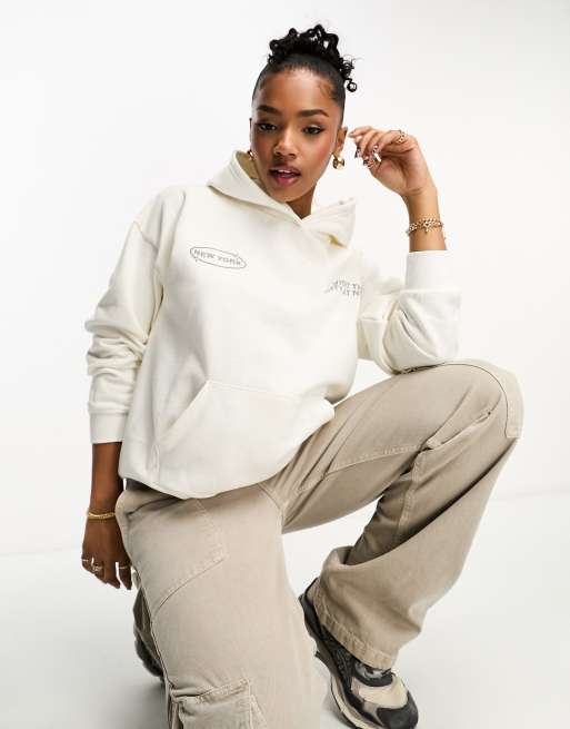 Pull&Bear - Sweat à capuche oversize avec imprimé New York au dos - Beige