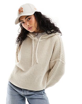 Pull&Bear chenille oversized knit hoodie in sand - ASOS Price Checker