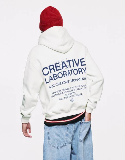 Pull&Bear sweat à capuche relaxed à motif graphique en blanc cassé, 2 de 7
