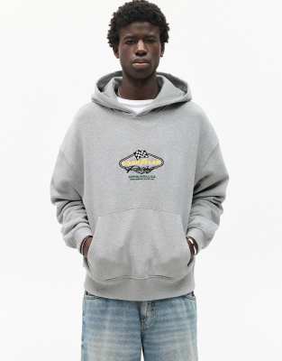 Pull & Bear - Sweat à capuche sous licence avec logo Good Year - Gris