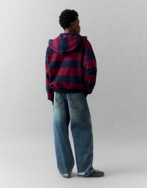 Pull&Bear sweat à capuche zippé à rayures bleu marine, 3 de 6