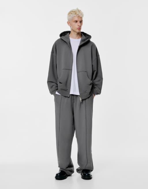 Pull&Bear - Sweat à capuche zippé - Gris foncé décoloré