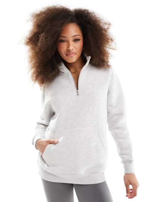 Pull&Bear - Sweat à col zippé - Gris chiné