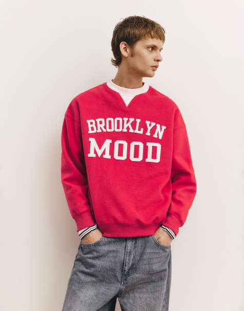 Pull&Bear - Sweat à imprimé Brooklyn - Rouge - view 1