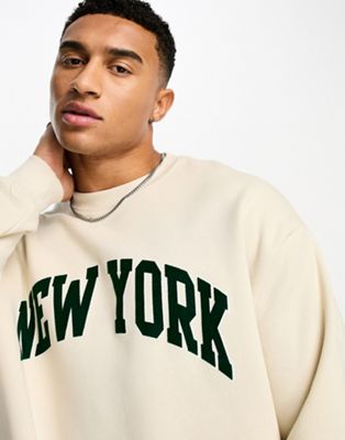 Pull&Bear New York sweatshirt in ecru - ASOS Price Checker