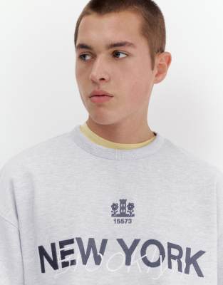 Pull & Bear - Sweat à imprimé New York - Gris chiné