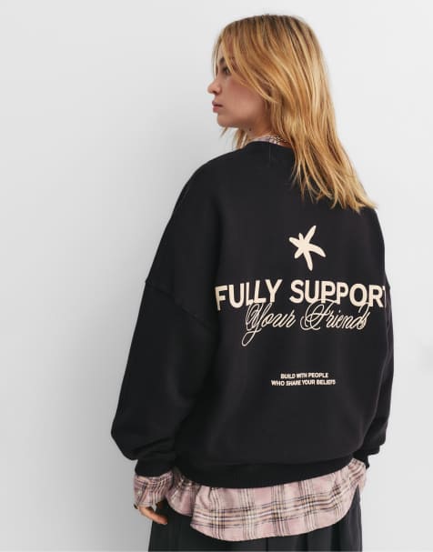 Pull&Bear - Sweat à imprimé Support Your Friends - Noir - view 1