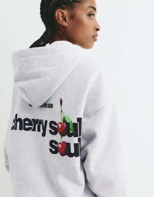 Pull&Bear Sweat avec imprimé graphique cerise Gris chiné ASOS - Main Image