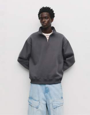 Pull & Bear - Sweat basique à col zippé - Gris