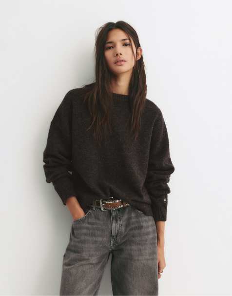 Pull&Bear - Sweat basique en maille - Marron foncé - view 1
