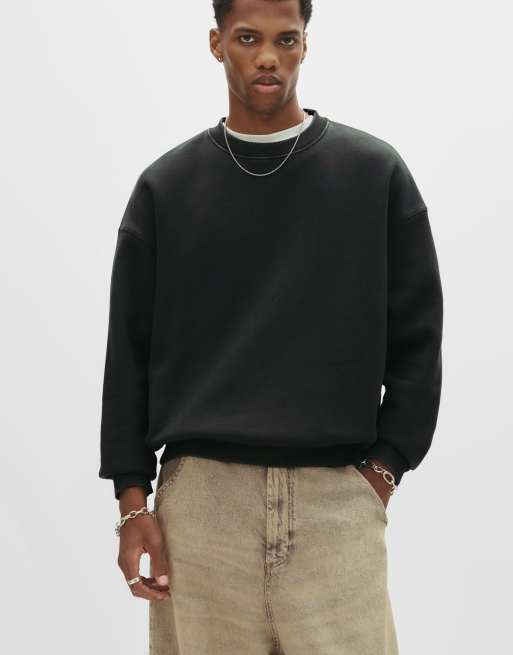 Pull&Bear - Sweat coupe carré - Gris foncé effet décoloré
