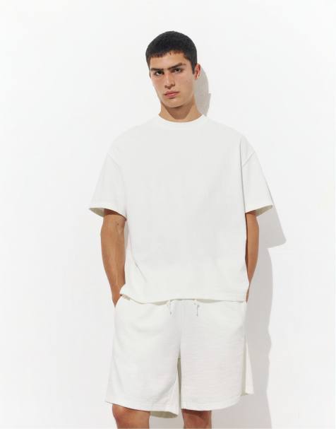 Pull&Bear - Sweat manches courtes à logo - Blanc cassé - view 1