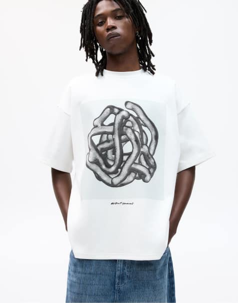 Pull&Bear - Sweat manches courtes à motif Abstract Movement - Blanc cassé - view 1