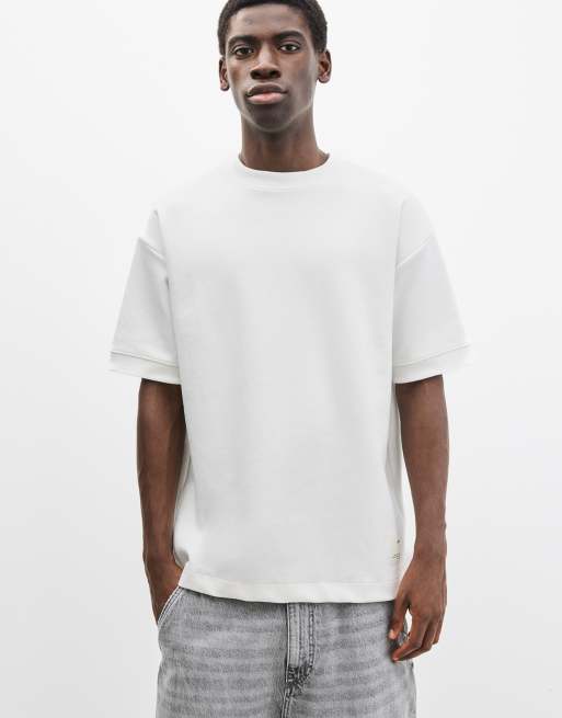 Pull&Bear - Sweat manches courtes en tissu interlock - Blanc cassé