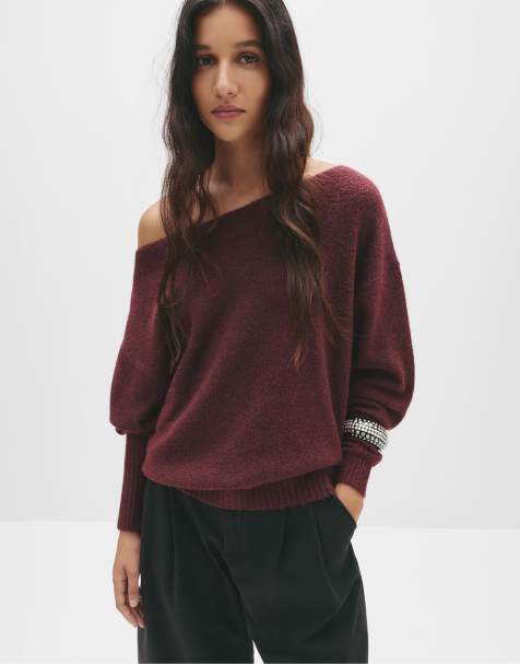 Pull&Bear - Sweat oversize en maille douce - Bordeaux - view 1