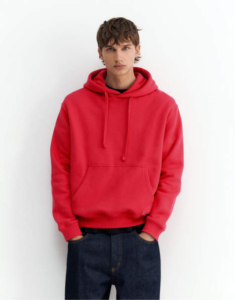 Pull&Bear sweat-shirt à capuche basique rouge - view 1