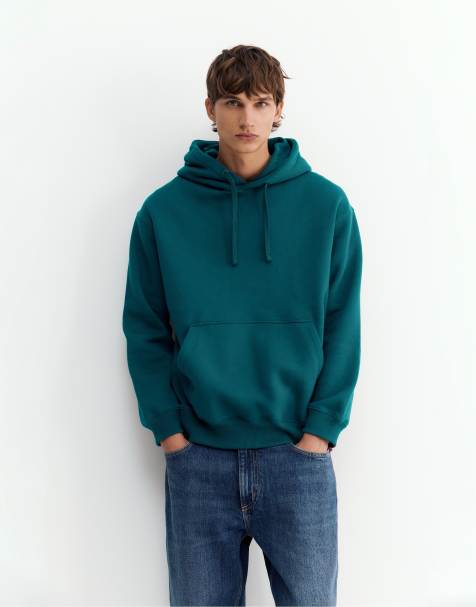 Pull&Bear sweat-shirt à capuche basique vert bouteille - view 1
