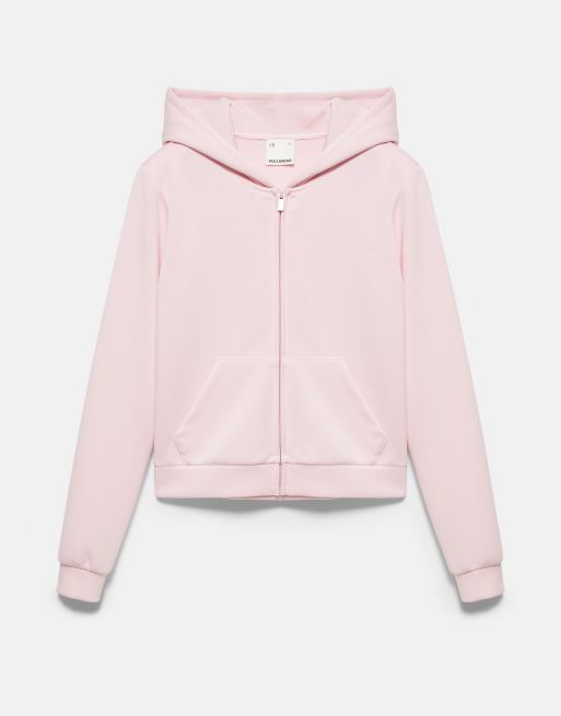 Pull&Bear sweat-shirt à capuche zippé rose poudré, 5 de 7