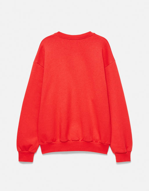 Pull&Bear sweat-shirt à col rond boutonné rouge, 7 de 7