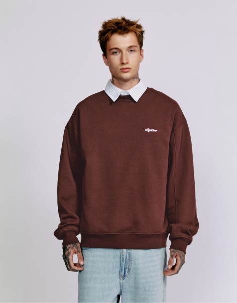 Pull&Bear sweat-shirt à col rond brodé marron - view 1