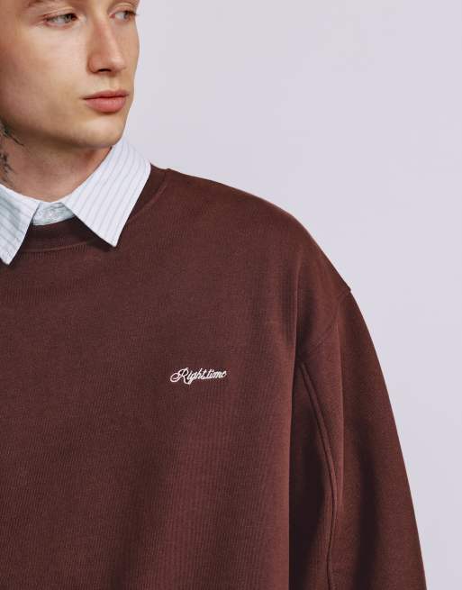 Pull&Bear sweat-shirt à col rond brodé marron, 3 de 7