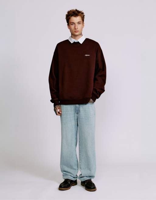 Pull&Bear sweat-shirt à col rond brodé marron, 4 de 7