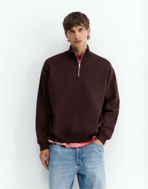 Pull&Bear sweat-shirt à demi-zip marron - view 1