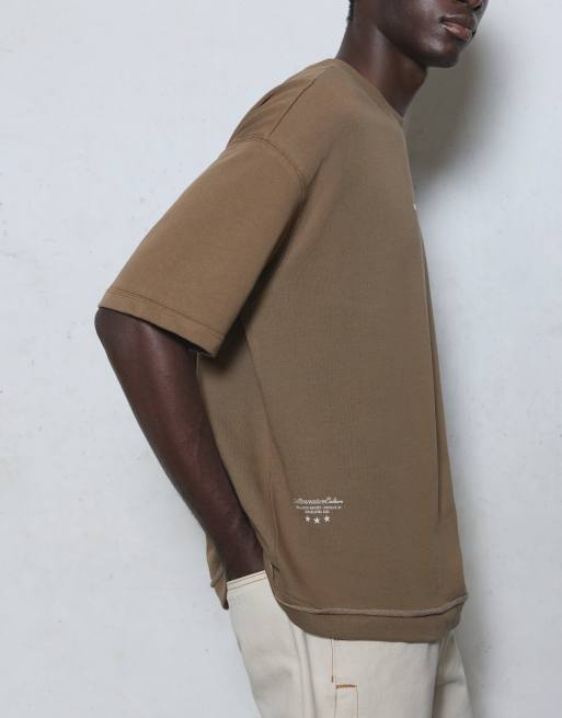 Pull&Bear sweat-shirt coupe décontractée à manches courtes marron taupe, 5 de 7