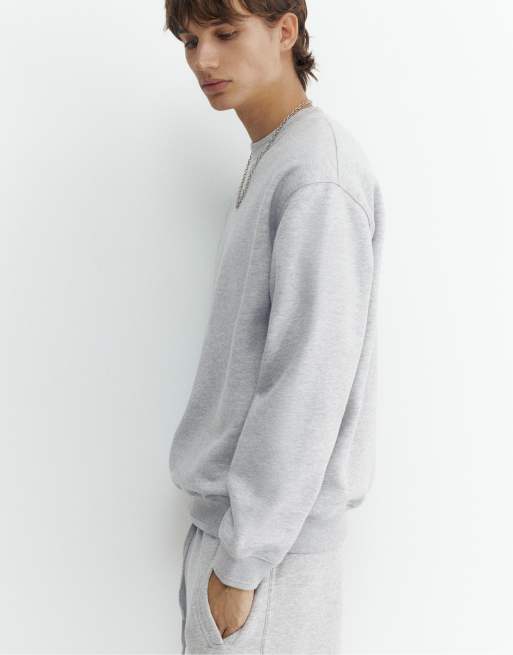 Pull&Bear sweat-shirt coupe relaxed gris chiné, 5 de 7