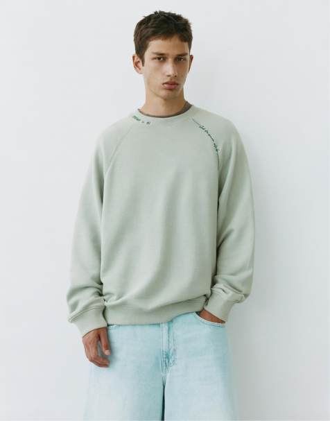 Pull&Bear - Sweat-shirt effet délavé à manches raglan - Vert - view 1