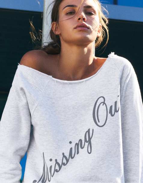 Pull&Bear sweat-shirt graphique asymétrique gris chiné - view 1