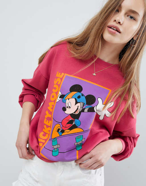 Pullu0026Bear - Sweat-shirt imprimé Mickey - Rose | ASOS