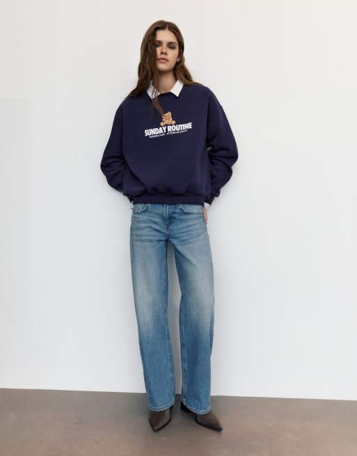 Pull&Bear sweat-shirt imprimé ours bleu marine, 4 de 7