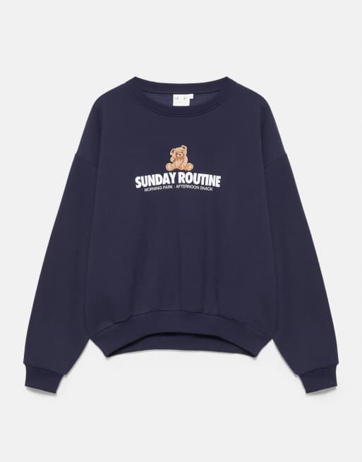 Pull&Bear sweat-shirt imprimé ours bleu marine, 5 de 7