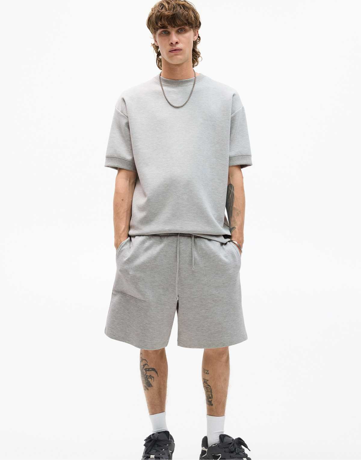 Pull&Bear sweat shorts in grey marl